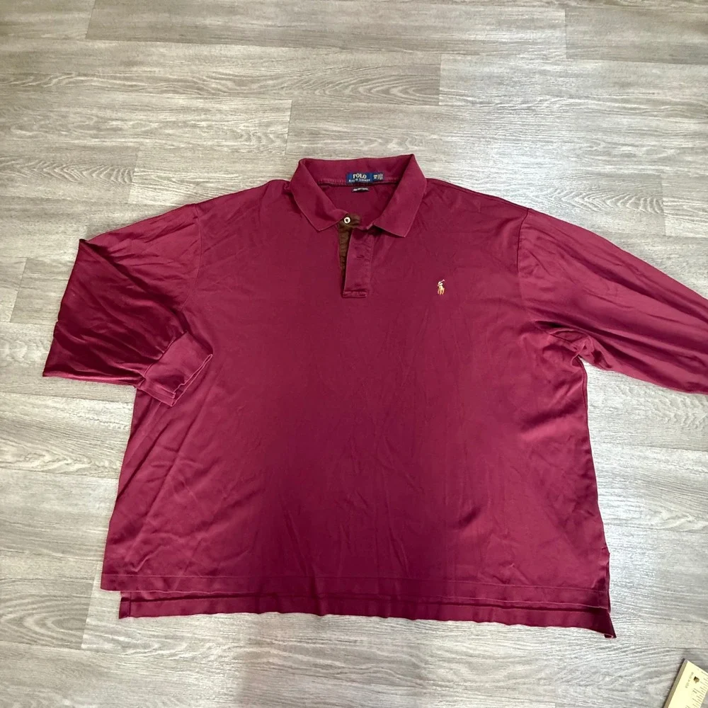 Polo Ralph Lauren Mens 4XB Pima Soft Touch Long Sleeve Polo Shirt Burgundy